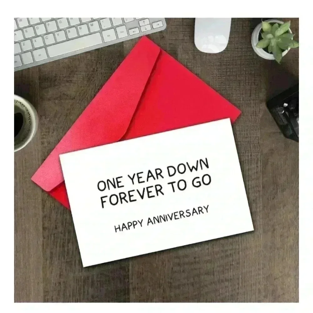 Unbranded Anniversary Card,‎ Greeting Card, One Year Down Forever To Go, Red